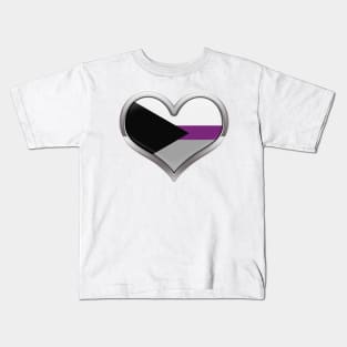 Large Demisexual Pride Flag Colored Heart with Chrome Frame Kids T-Shirt